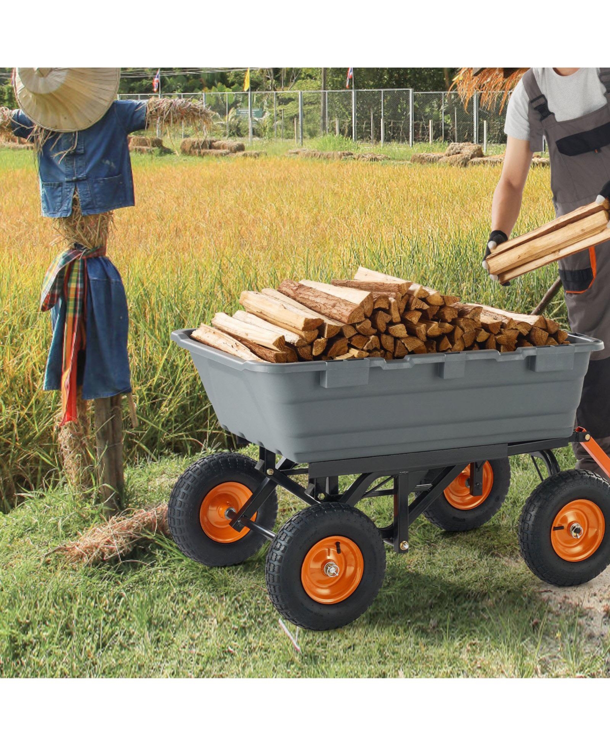 Sugfit Heavy-Duty Dump Cart with 1500 lbs Capacity & Large Wheels