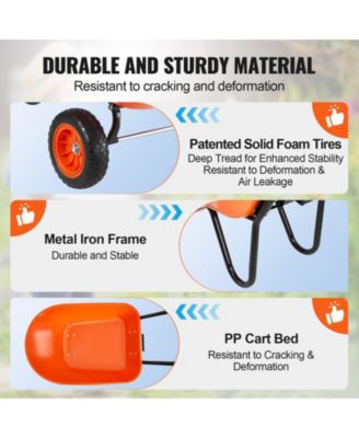 SUGFIT 2-Wheel Wheelbarrow with 5 Cu.Ft Capacity & Easy-Grip Handle