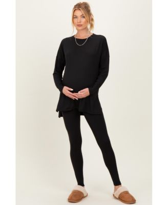 Maternity Black Brushed Knit Oversized Top and Legging Set
