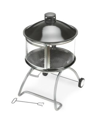 Portable Fire Pit, 28" Outdoor Fireplace w/ Sliding Door