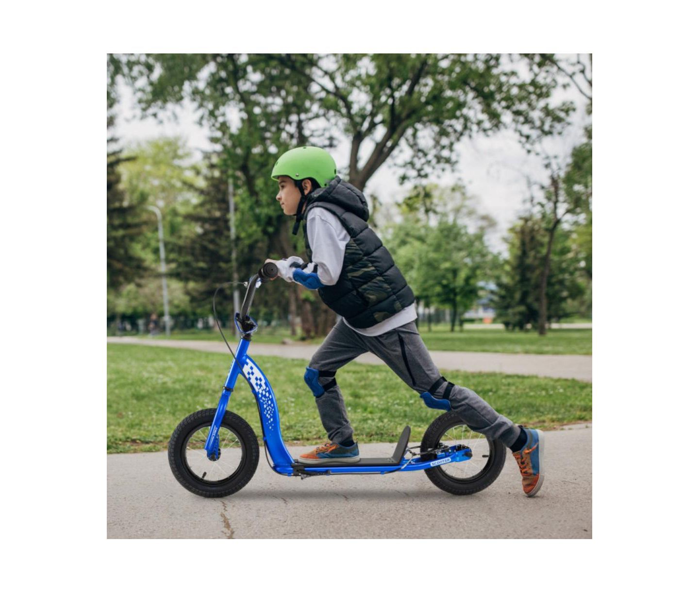 Детская игрушка HONGGE Youth Kick Scooter with Adjustable Height & Inflatable Wheels, Wide Deck, 165 lbs Capacity, Ages 8-13, цвет: Синий — фото 5