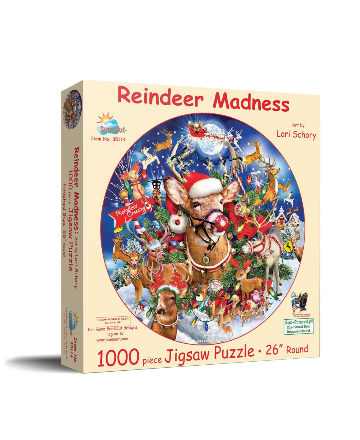 SunsOut Reindeer Madness 1000 piece Jigsaw Puzzle for Adults Round Christmas
