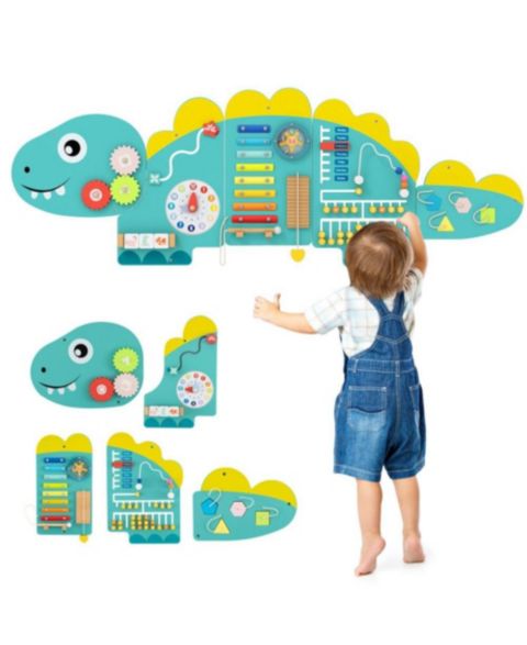 Детская игрушка HONGGE Dinosaur 11-in-1 Montessori-Inspired Wall Activity Board, от 3 лет, цвет: Зелёный