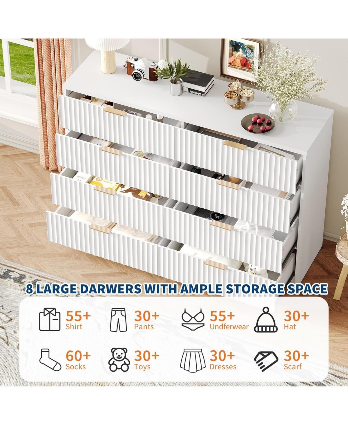 gaomon Drawer Dresser for Bedroom Storage, Modern Dressers & Chests of Drawers with Fluted Front