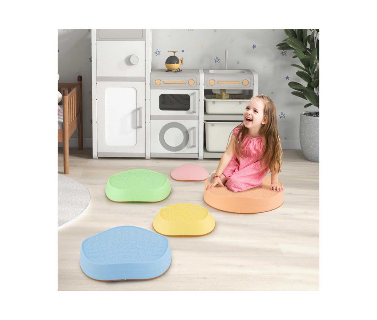 Детские игрушки HONGGE Stackable Non-Slip Kids Stepping Stones, 5-Piece Set, Ages 3+, цвет: Синий — фото 3