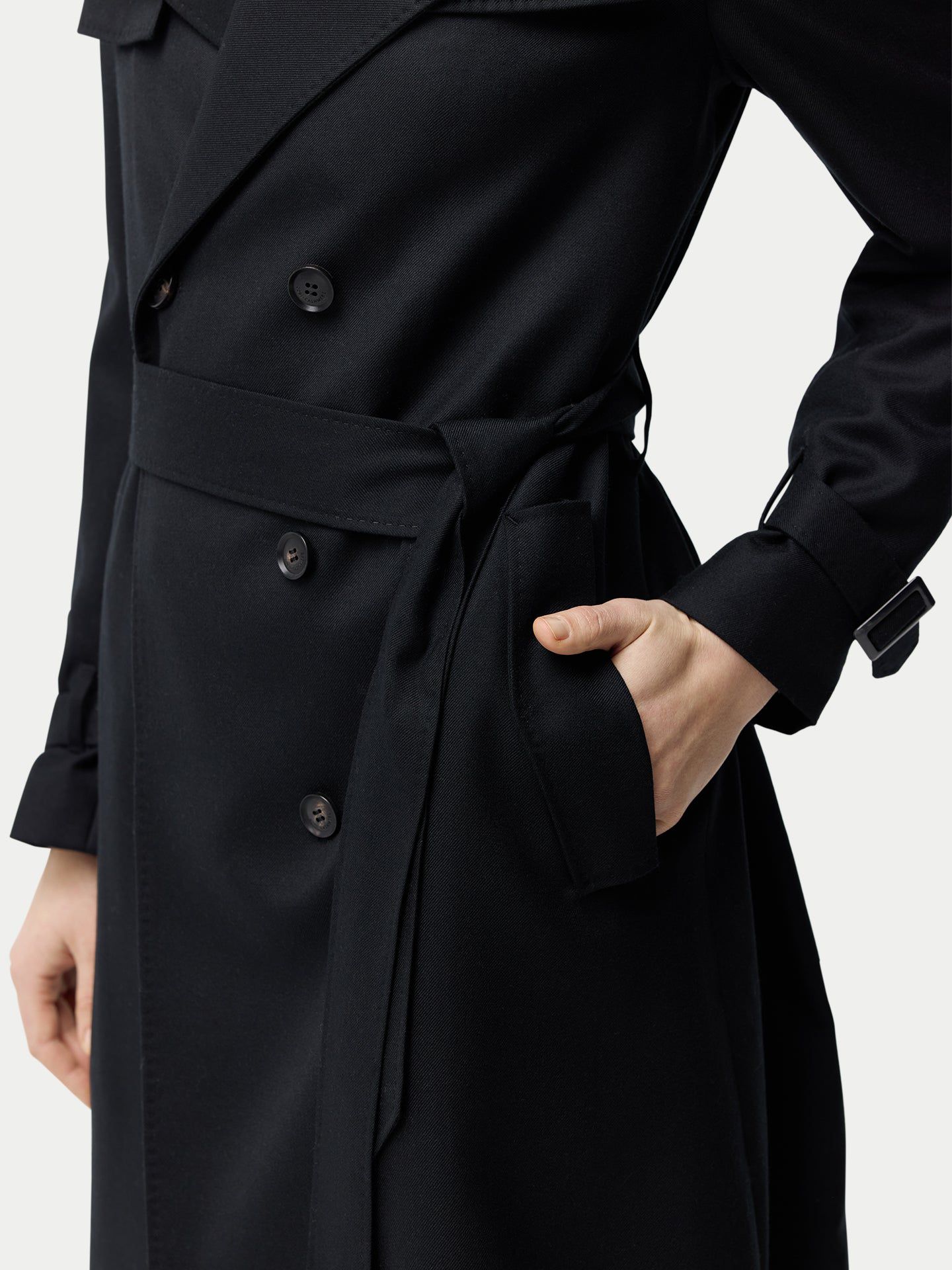 Женская куртка Gobi Cashmere Double Breasted Cashmere Trench Coat Black, цвет: Чёрный синий графитовый — фото 3