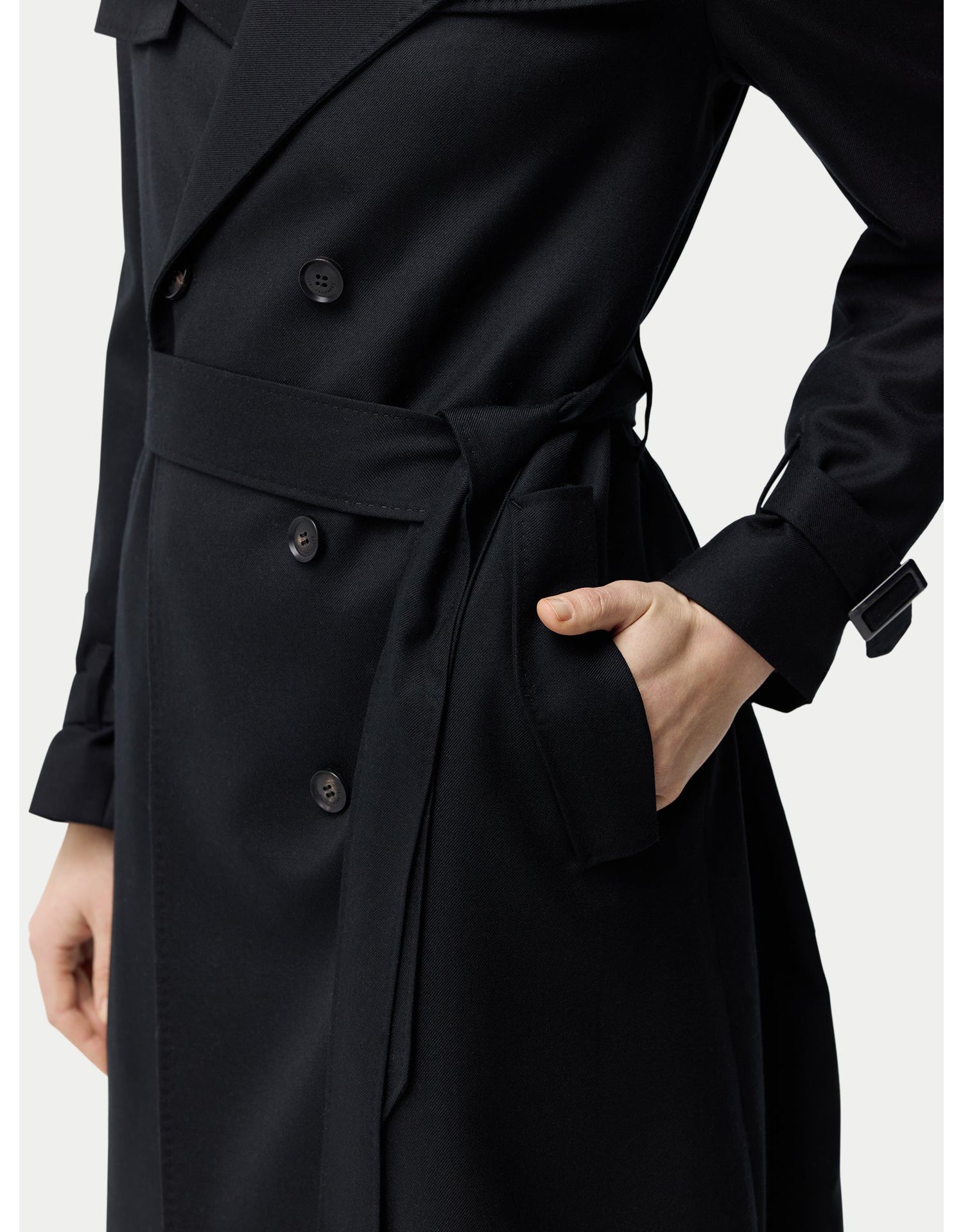 Women's Double Breasted Cashmere Trench Coat Black