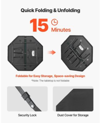 Foldable Poker Table, 48" Octagonal 8-Player Folding Casino Table with Padded Rails and Cup Holders