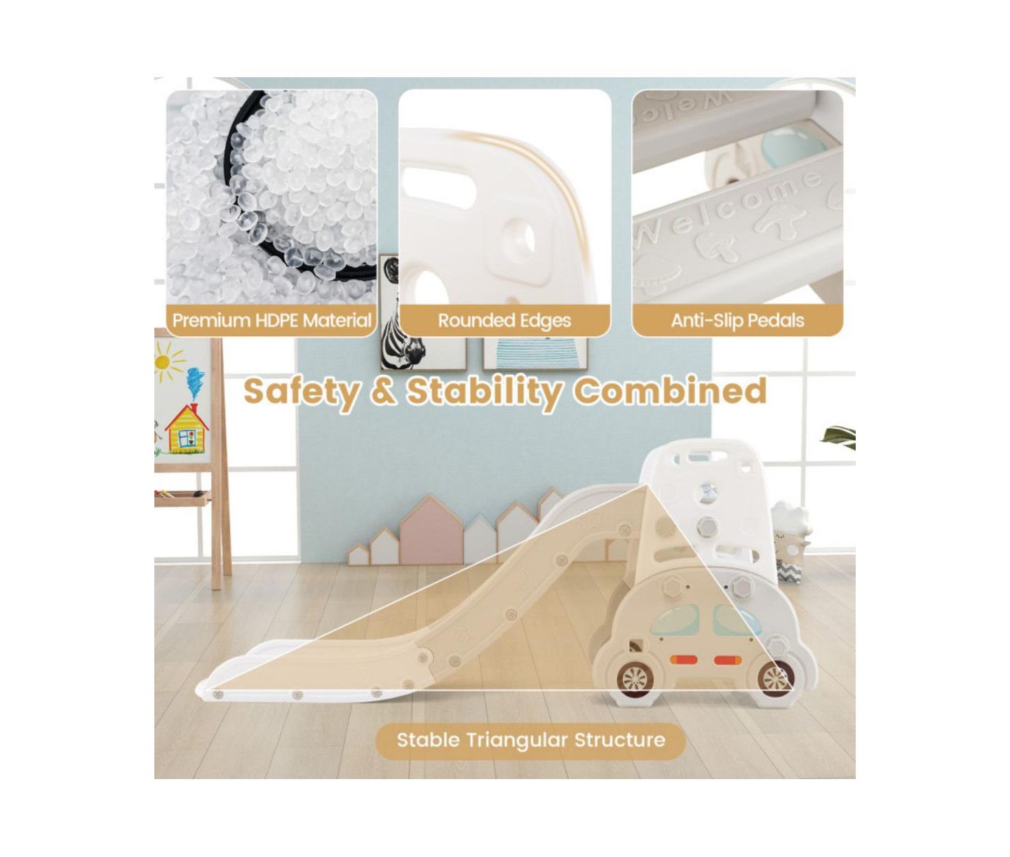 Детские игрушки HONGGE 5 in 1 Convertible Toddler Slide and Art Easel Set, цвет: Серый — фото 2