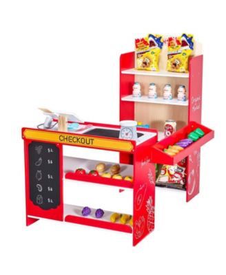 Kids Wooden Grocery Store Playset with Conveyor Belt and Scanner