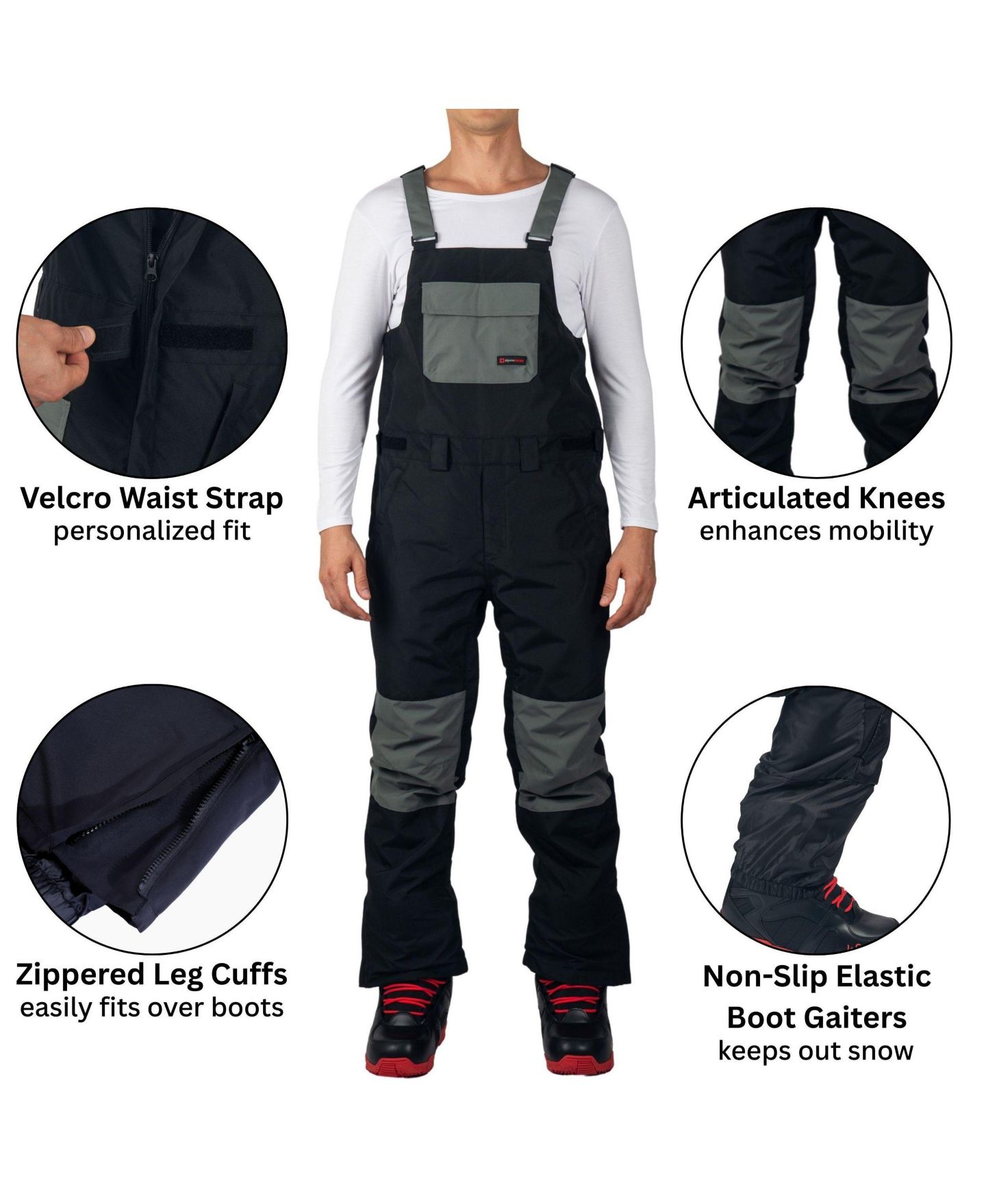 Мужские брюки Alpine Swiss Snow Bib 10K Waterproof Ski Overalls Insulated Snowboard, цвет: Чёрный — фото 4