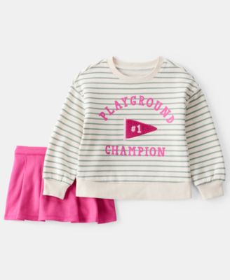 Girl Toddler 2T-5T Playground Champion Striped Top and Skirt, 2-Piece Set