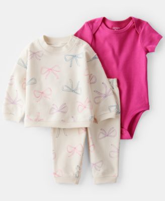 Baby Girls' Bow Print Top, Bodysuit and Pants, 3-Piece Set