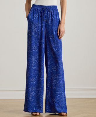 Petite Paisley Crepe Wide-Leg Pants