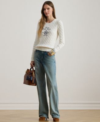 Petite Embroidered-Crest Crew Neck Sweater