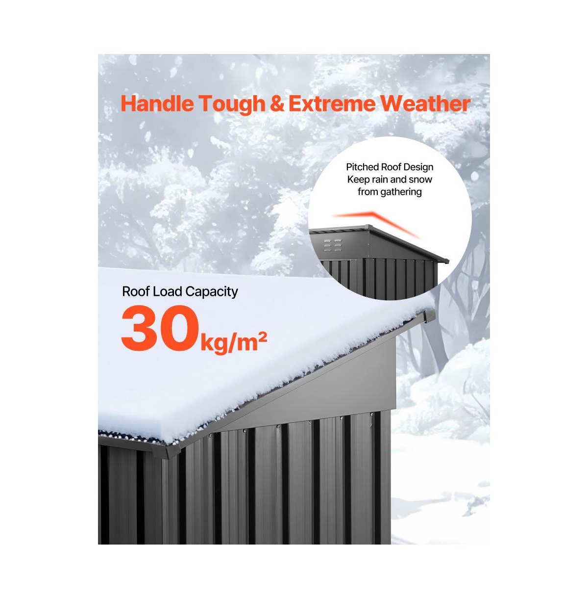 Grey 5x3 Ft Metal Tool Shed with Waterproof Design and Ventilation Vents