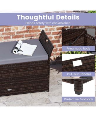 Outdoor Bench with Hand-woven PE Rattan Wicker Cushion & Side Handles Storage
