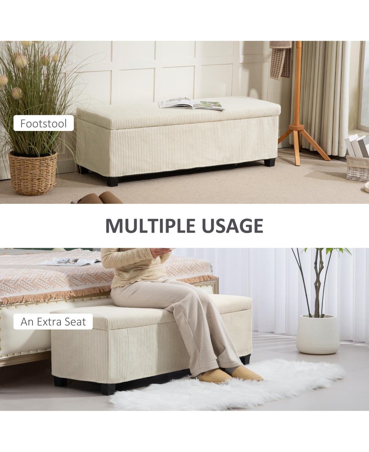 Homcom 47 Inches Storage Ottoman Bench, Foot Rest with Removable Lid