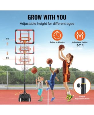 28-Inch Adjustable Basketball Hoop, 5–7 ft Portable Backboard System with Wheels and Fillable Base