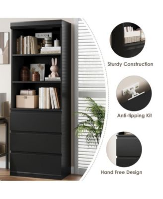 Bookcase with Drawers 70.27 Inches Tall Bookshelf Farmhouse Bookcases Wooden Deep Bookshelves Storage Cabinet Organizer