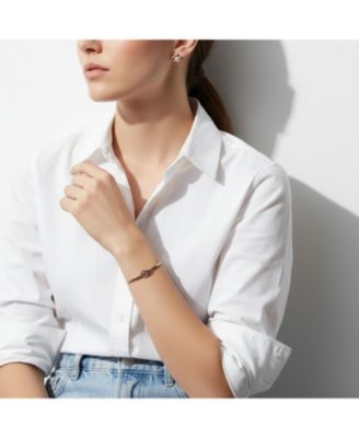 Tri-Tone Love Knot Bangle Bracelet and CZ Petal Cubic Zirconia Stud Earring Jewelry Set Rose Gold Plated