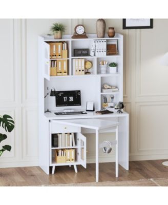Computer Desk with Rotating Desktop, Storage Drawer & Cabinets