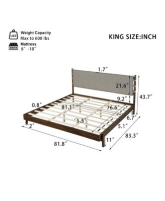 Modern King Bed Frame Set with 2 Nightstands, Light Gray Wood Platform Bed