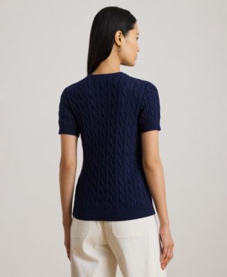 Women's Cable-Knit Short-Sleeve Embroidered Sweater