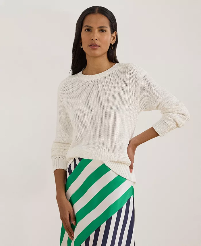 Women's Crew Neck Stitch Detailing Sweater - thumbnail 6