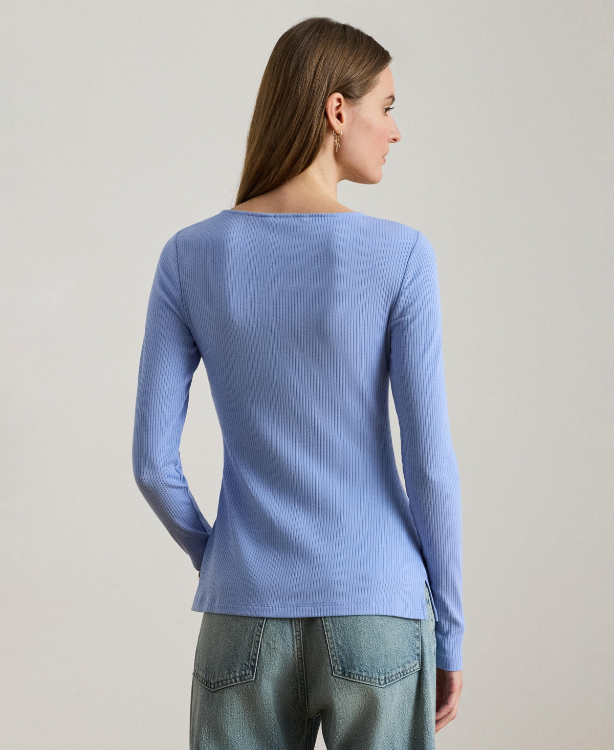 Lauren Ralph Women's Rib-Knit Long-Sleeve Scoop Neck Top