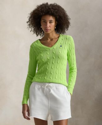 Women's Cable-Knit Cotton V-Neck Sweater