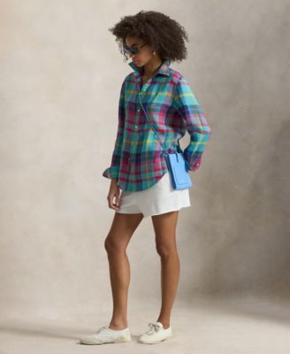 Women's Classic Fit Plaid Point Collar Shirt