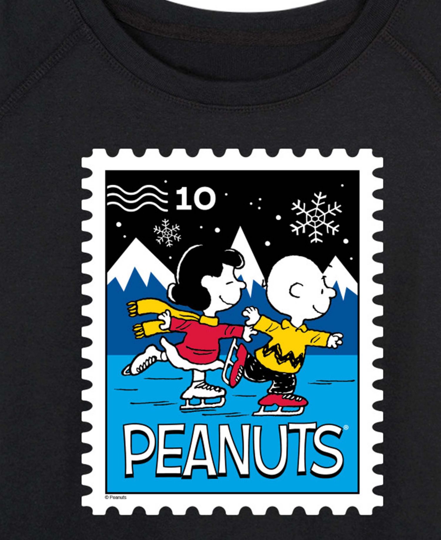 Plus Size Peanuts Lucy Charlie Winter Stamp Word Art Pullover T-shirt