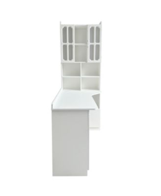 Streamdale L-Shaped Corner Computer Desk with Drawers, Bookshelf & Hutch, White