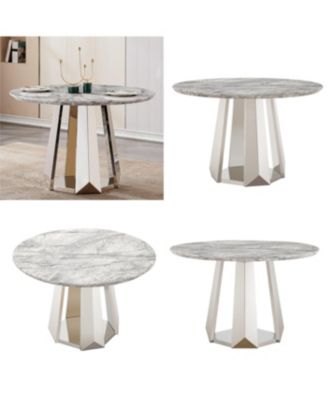 47" Round Marble Dining Table with Stainless Steel Base