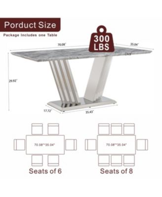 Marble Dining Table for 6, 70" Faux Marble Rectangle Table with Stainless Steel Base