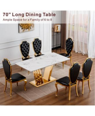 70" Rectangle Faux Marble w/Gold Stainless Steel Base Dining Table