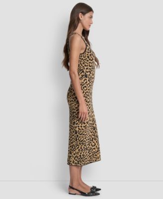 Women's Cheetah Jacquard Bodycon Sweater Dress