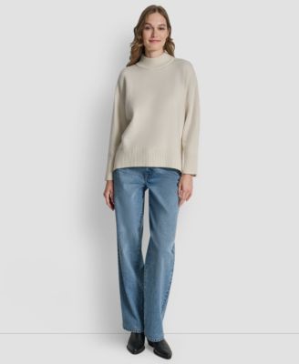 Women's Mock Neck Curved Hem Sweater