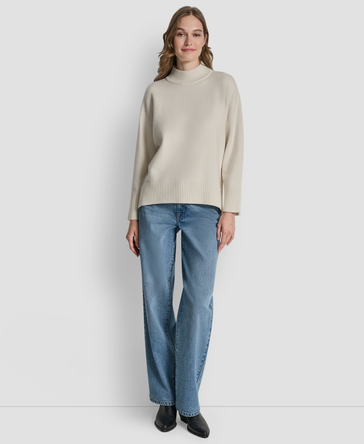 Dkny Jeans Women's Mock Neck Curved Hem Sweater