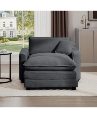 Grey Corduroy Deep Seat Chair with Footstool & Pillow
