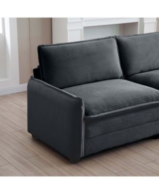 Grey Corduroy Modular Sofa with Ottoman & Footstools