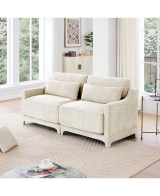 Beige Chenille 2-Seater Sofa with Lumbar Pillows