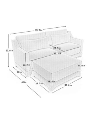 Chenille 2-Seater Sofa w/ Ottoman & Pillows - Sky Blue