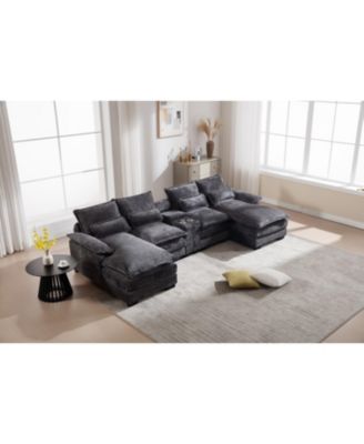 Streamdale Modern U-Shaped Sofa with Console, Cupholders & USB, Gray
