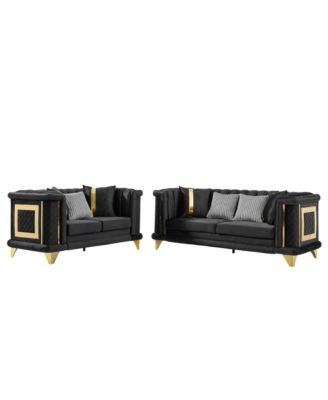 Streamdale Velvet Sofa Set: Gold Trim, Embroidered, Mid-Century Modern