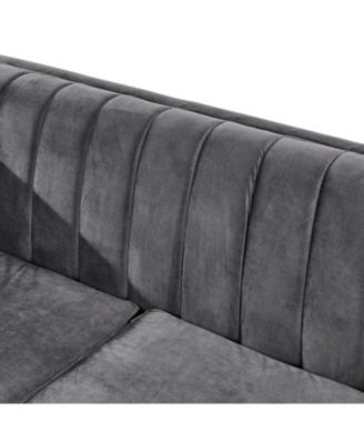 69" Velvet Loveseat Sofa, Gold Trim, Tufted, Pillows - Gray