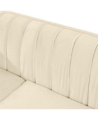 89" Velvet Sofa, Gold Trim, Tufted Couch with Pillows, Beige
