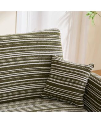 Modern two-seater sofa with armrests, pillows, and storage pockets.