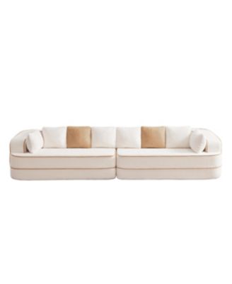 135" Teddy Fabric No Assembly 32D High Density Sponge Boneless Sofa, White